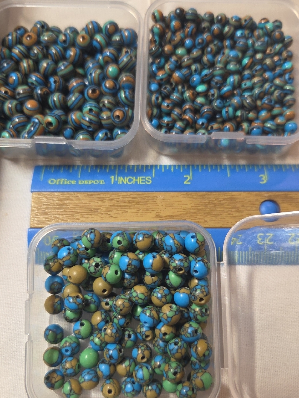 Malachite - Mixed Blue, Green & Tan Stone Beads - 3 Plastic Storage Boxes  8&6m